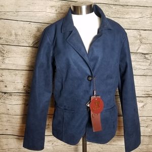 Collezioni Women's Lined Suede Leather Blue 2 Button Jacket Size M Pit to pit